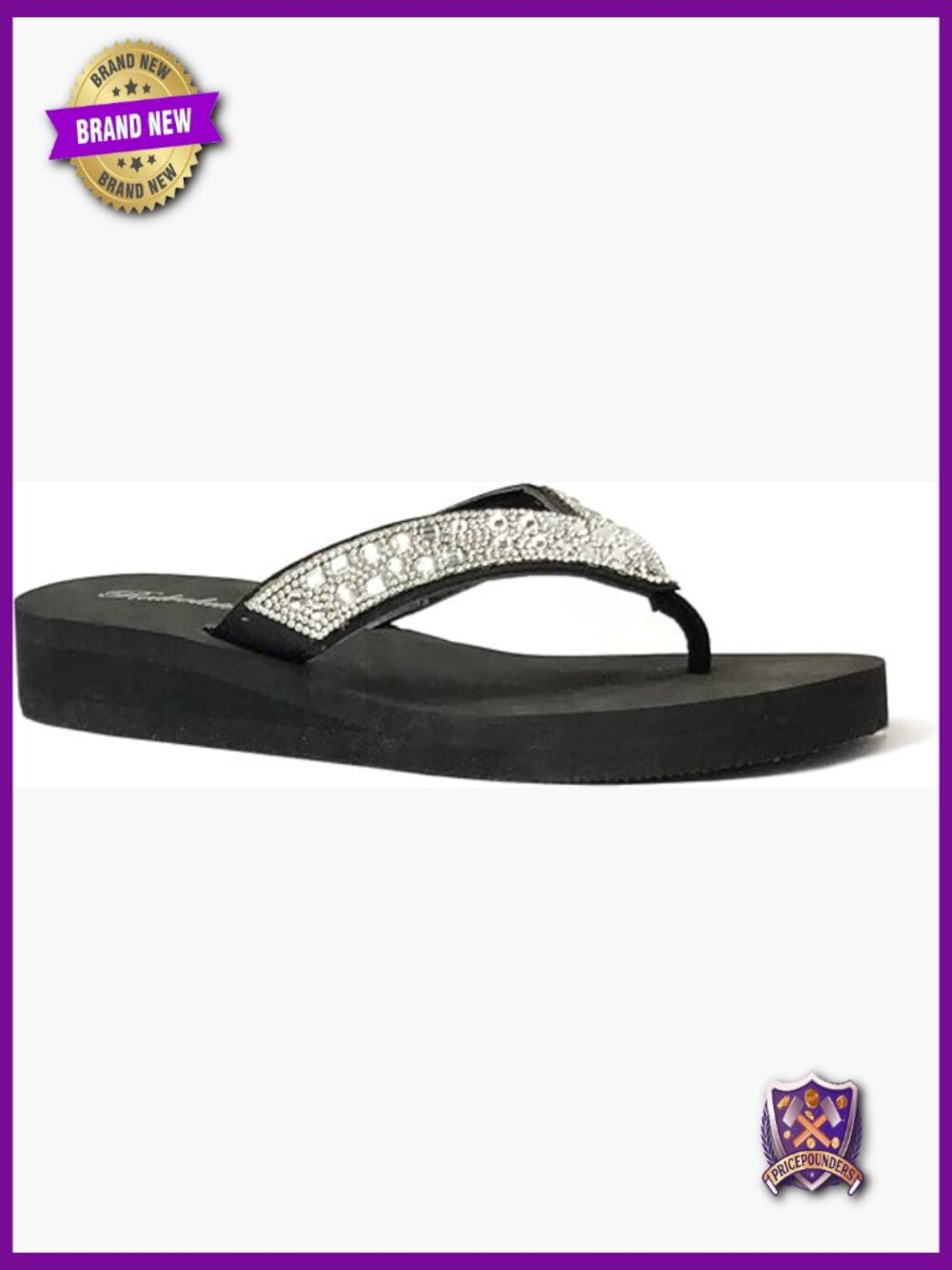 Rhinestone T-Strap Wedge Sandals Platform Flip Flops